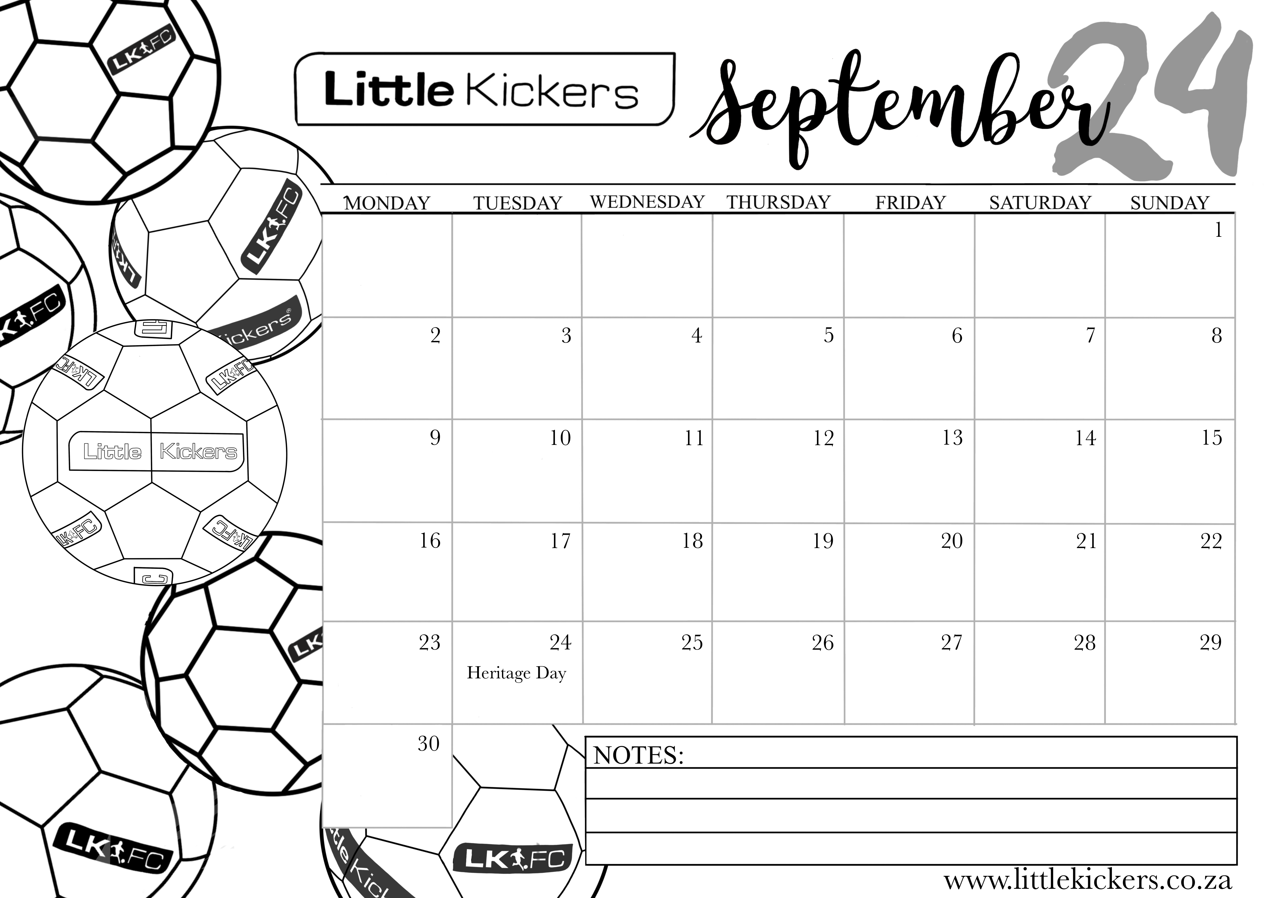 Little Kickers 2024 Calendar September