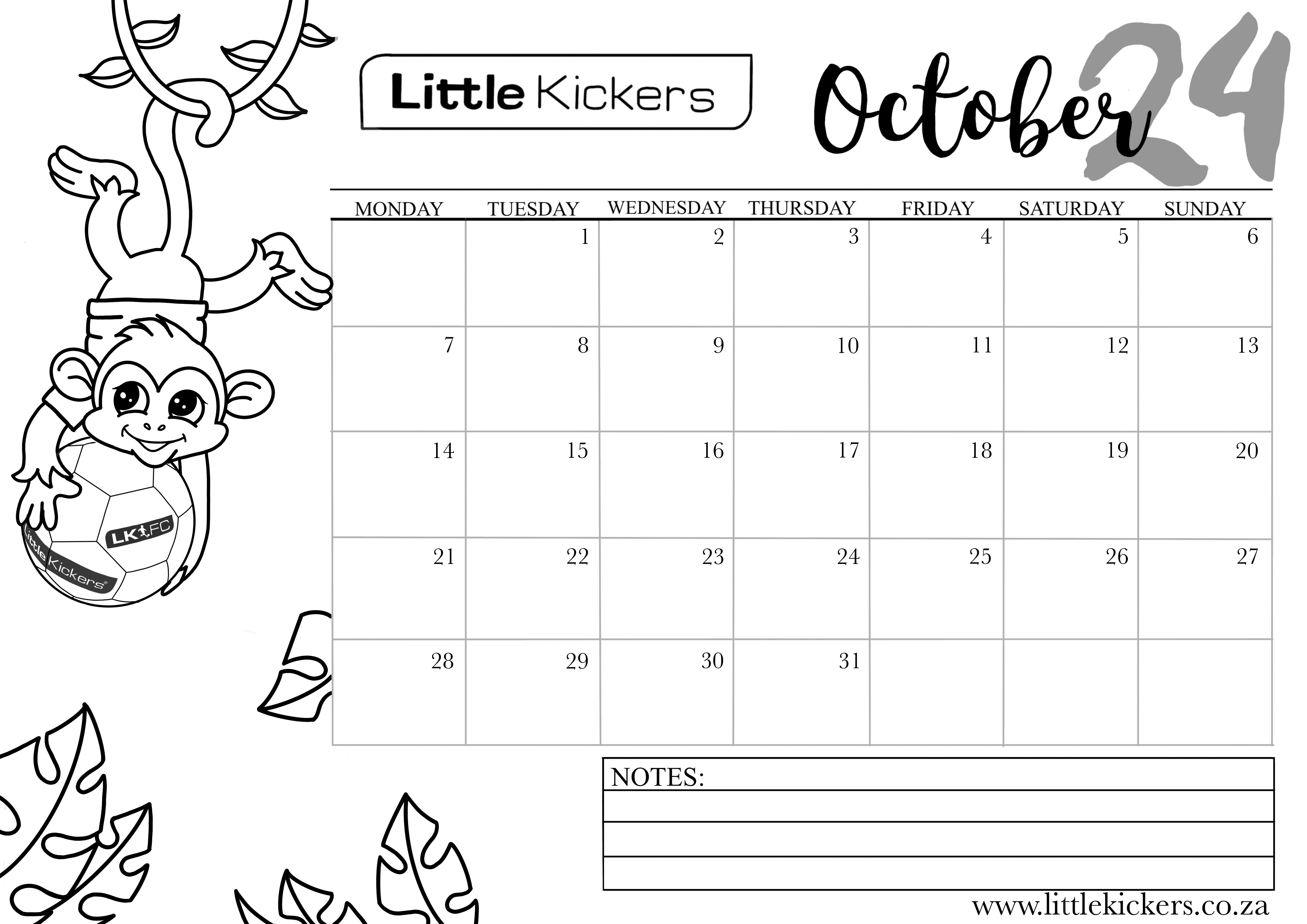 Little Kickers 2024 Calendar October