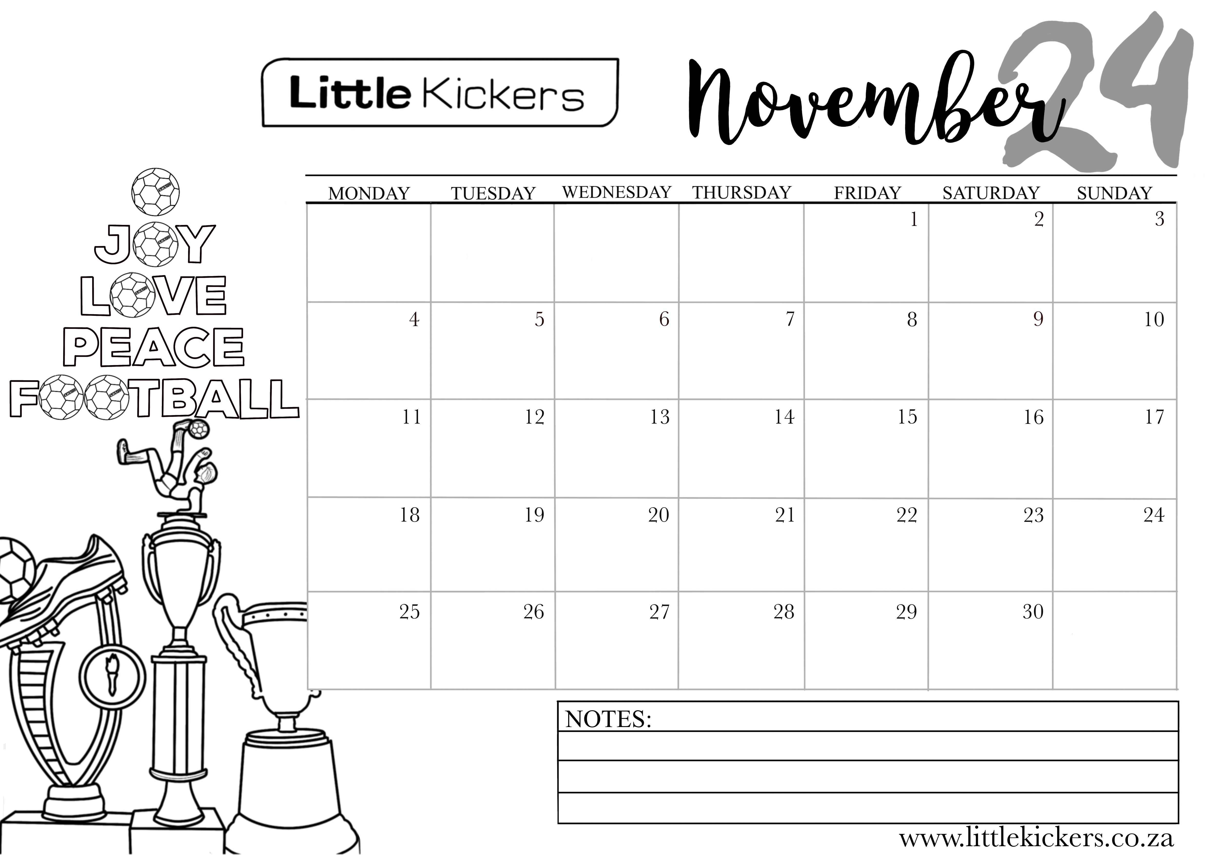 Little Kickers 2024 Calendar November