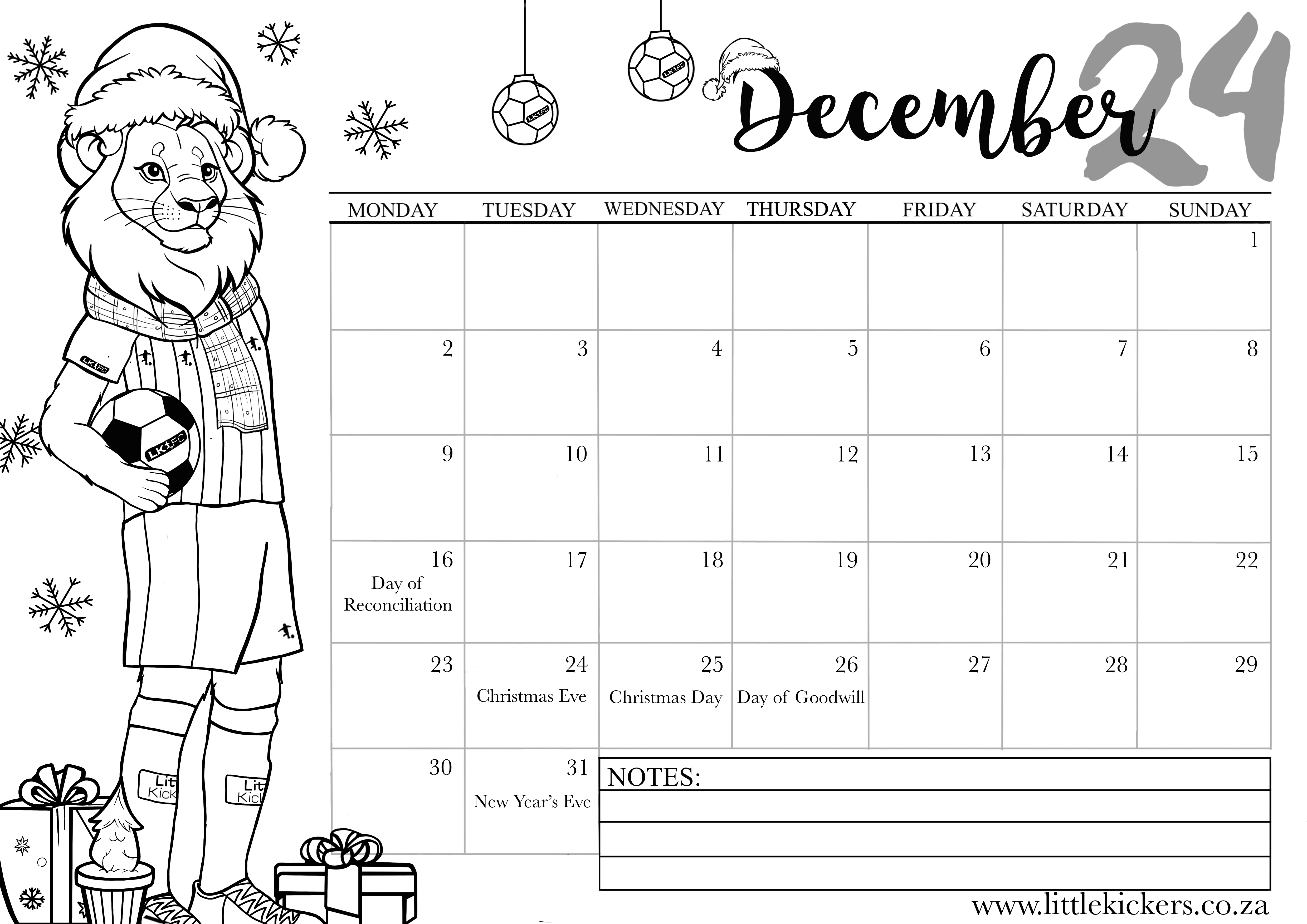 Little Kickers 2024 Calendar December