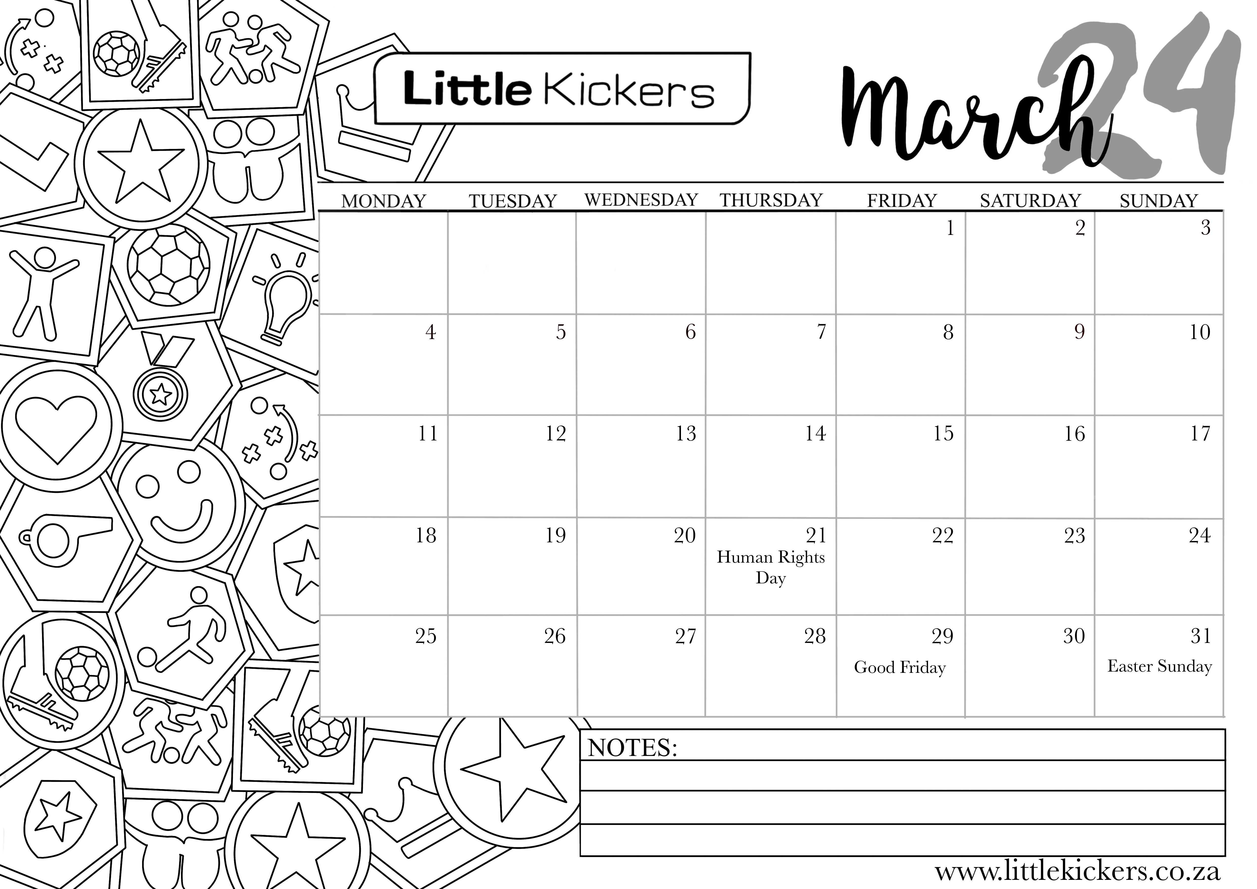 Little Kickers 2024 Calendar March