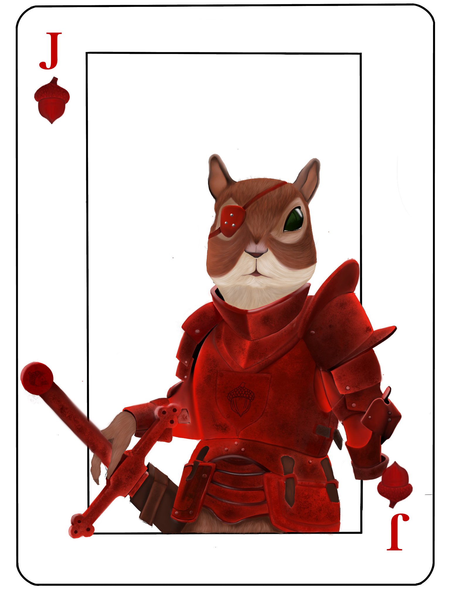 Digital drawing of a knight squirrel on Jack card