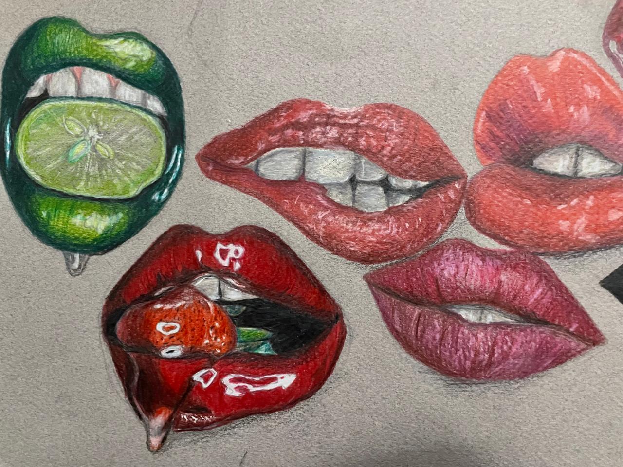 Colour pencil drawing of mouths