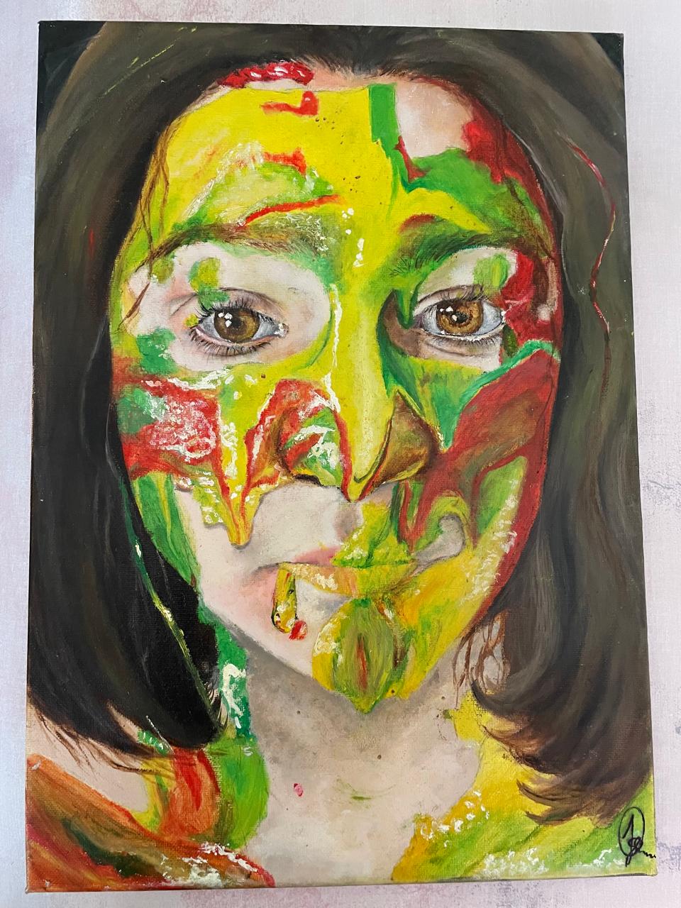 Painting of a girl with paint on her face